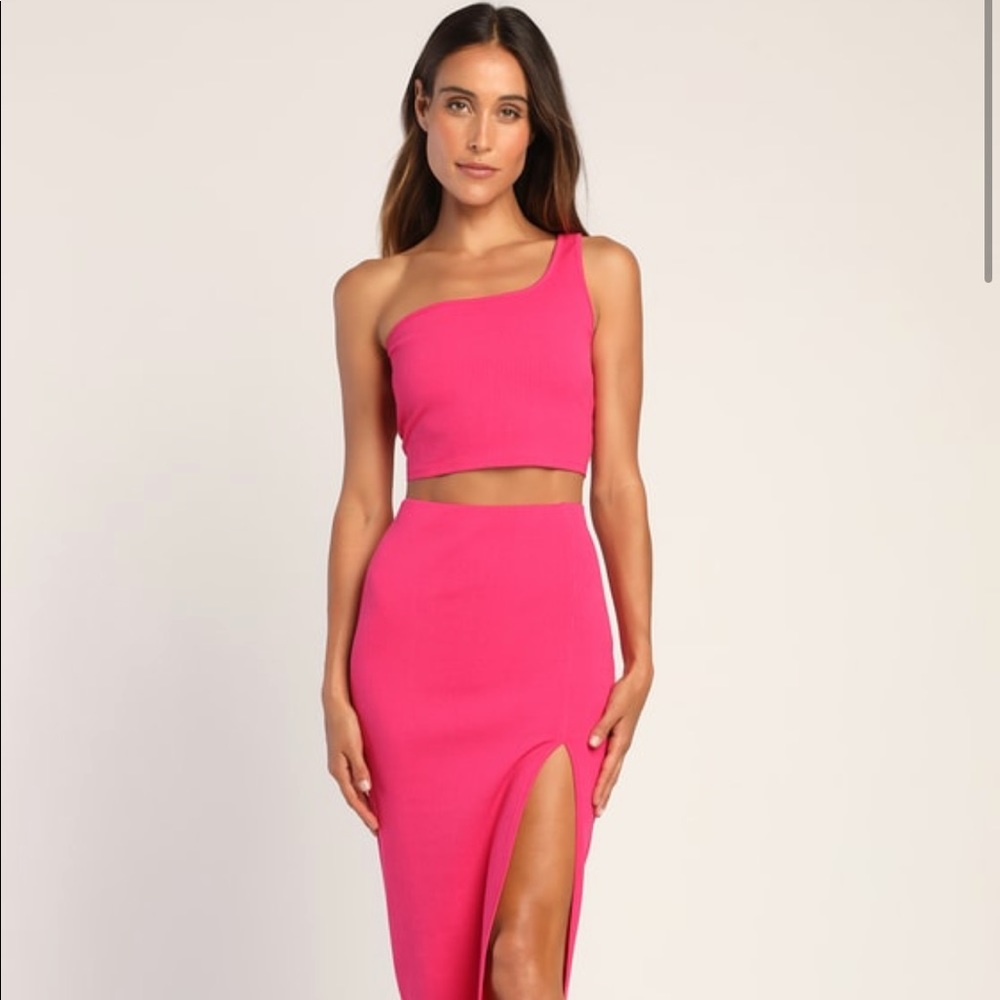 Lulus hot pink two piece skirt set